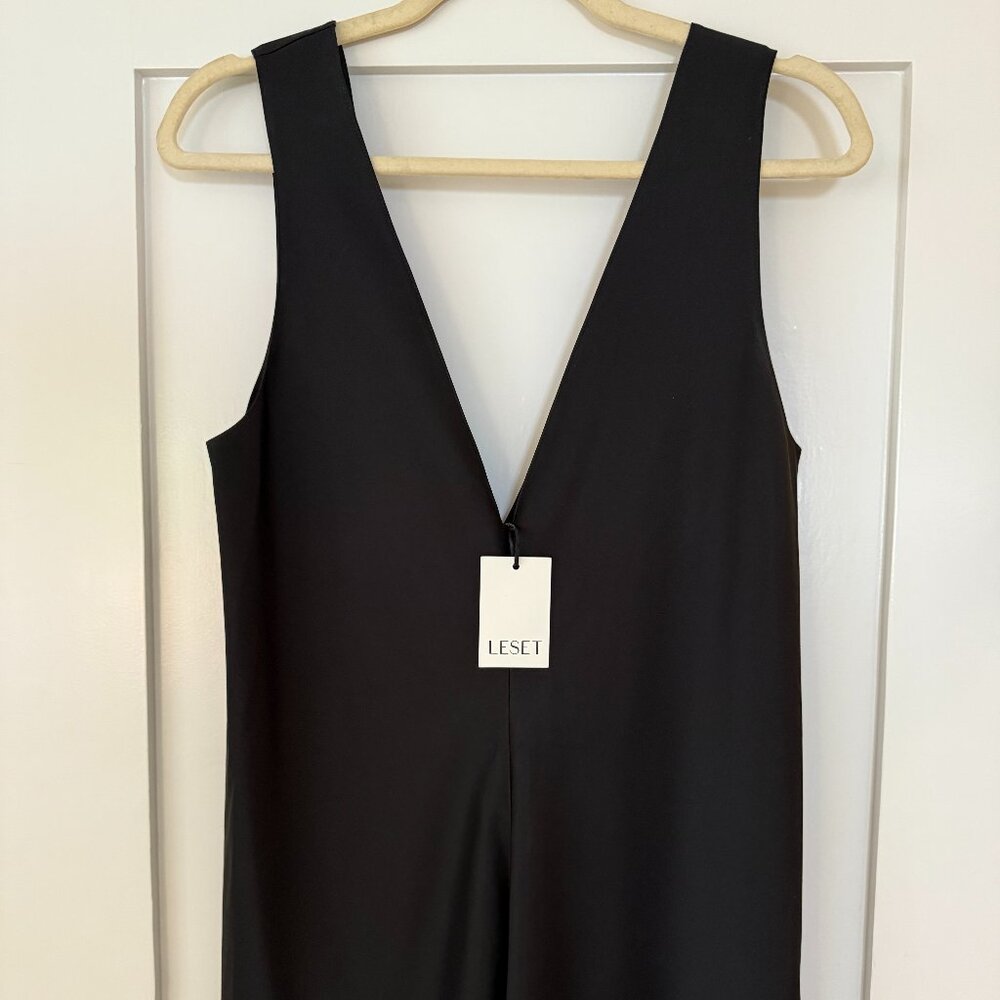 NWT LESET Barb V Neck Slit Dress - XS - Black